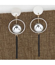 Alloy Ball and Hoop Combo with Vertical Bar Design Costume Earrings - Silver