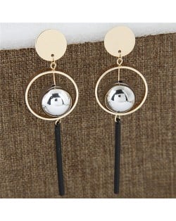 Alloy Ball and Hoop Combo with Vertical Bar Design Costume Earrings - Golden