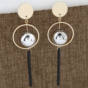 Alloy Ball and Hoop Combo with Vertical Bar Design Costume Earrings - Golden