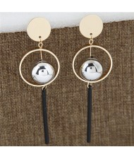 Alloy Ball and Hoop Combo with Vertical Bar Design Costume Earrings - Golden