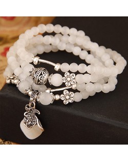 Multiple-layer White Beads Classical Opal Pendant Bracelet
