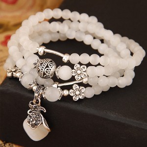 Multiple-layer White Beads Classical Opal Pendant Bracelet