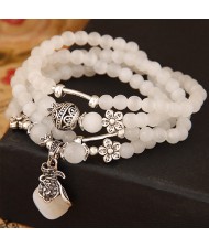 Multiple-layer White Beads Classical Opal Pendant Bracelet