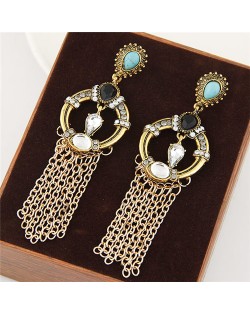 Vintage Ethnic Fashion Chain Tassel Design Hoop Earrings - Copper