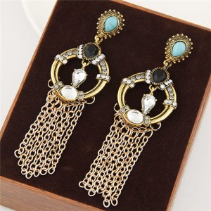 Vintage Ethnic Fashion Chain Tassel Design Hoop Earrings - Copper