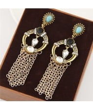 Vintage Ethnic Fashion Chain Tassel Design Hoop Earrings - Copper