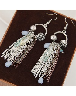 Multiple Fashion Elements Chains Tassel Hoop Earrings