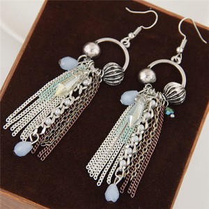 Multiple Fashion Elements Chains Tassel Hoop Earrings