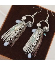 Multiple Fashion Elements Chains Tassel Hoop Earrings