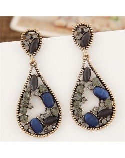 Rhinestone and Beads Embellished Hollow Waterdrop Shape Fashion Earrings
