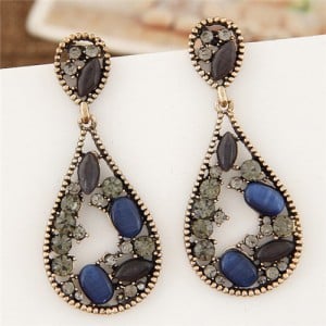 Rhinestone and Beads Embellished Hollow Waterdrop Shape Fashion Earrings