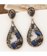 Rhinestone and Beads Embellished Hollow Waterdrop Shape Fashion Earrings