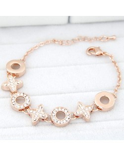 Czech Rhinestone Inlaid Four-leaves Clover and Circle Pendants Bracelet