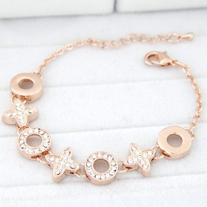 Czech Rhinestone Inlaid Four-leaves Clover and Circle Pendants Bracelet