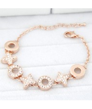 Czech Rhinestone Inlaid Four-leaves Clover and Circle Pendants Bracelet