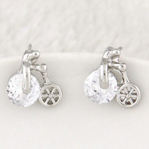 Korean Fashion Cubic Zirconia and Alloy Bike Ear Studs - Silver