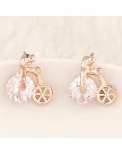 Korean Fashion Cubic Zirconia and Alloy Bike Ear Studs - Golden