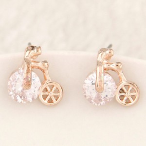 Korean Fashion Cubic Zirconia and Alloy Bike Ear Studs - Golden