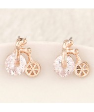 Korean Fashion Cubic Zirconia and Alloy Bike Ear Studs - Golden