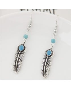 Artificial Turquoise Embellished Alloy Feather Fashion Ear Studs