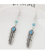 Artificial Turquoise Embellished Alloy Feather Fashion Ear Studs