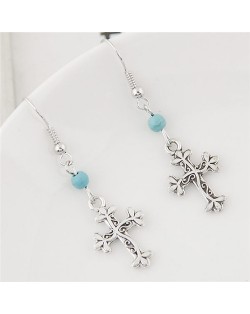 Vine Covered Cross Pendant Fashion Earrings