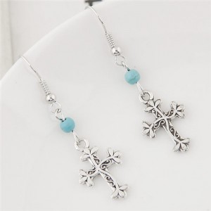 Vine Covered Cross Pendant Fashion Earrings