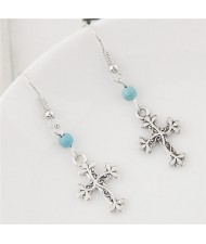 Vine Covered Cross Pendant Fashion Earrings