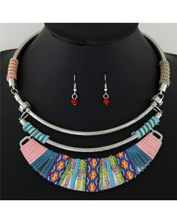 Rope Weaving Bohemian Fashion Arch Pendant Statement Necklaces and Earrings Set - Multicolor
