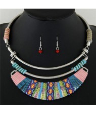 Rope Weaving Bohemian Fashion Arch Pendant Statement Necklaces and Earrings Set - Multicolor