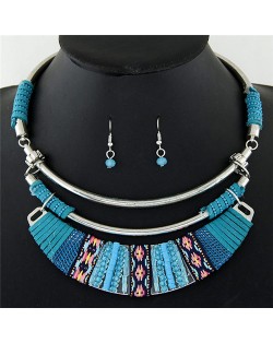 Rope Weaving Bohemian Fashion Arch Pendant Statement Necklaces and Earrings Set - Teal