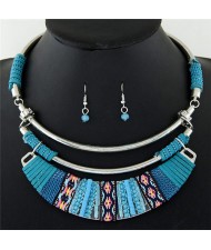 Rope Weaving Bohemian Fashion Arch Pendant Statement Necklaces and Earrings Set - Teal