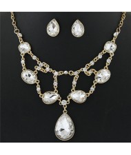 Luxurious Glass Gems Waterdrops Theme Fashion Design Alloy Necklace and Earrings Set - White