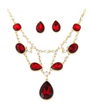 Luxurious Glass Gems Waterdrops Theme Fashion Design Alloy Necklace and Earrings Set - Red