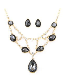 Luxurious Glass Gems Waterdrops Theme Fashion Design Alloy Necklace and Earrings Set - Black