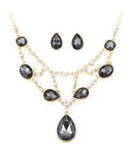 Luxurious Glass Gems Waterdrops Theme Fashion Design Alloy Necklace and Earrings Set - Black