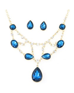 Luxurious Glass Gems Waterdrops Theme Fashion Design Alloy Necklace and Earrings Set - Ink Blue