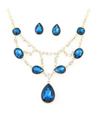 Luxurious Glass Gems Waterdrops Theme Fashion Design Alloy Necklace and Earrings Set - Ink Blue