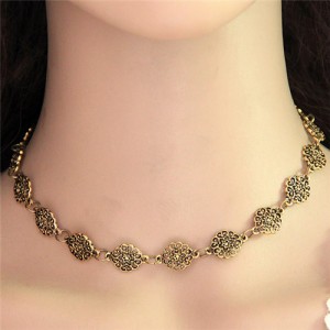 Vintage Golden Hollow Floral Pattern Design Fashion Necklace