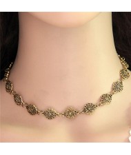 Vintage Golden Hollow Floral Pattern Design Fashion Necklace