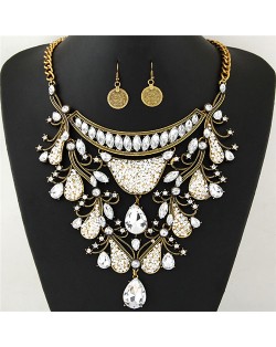 Graceful Shining Hollow Spring Floral Pattern Design Statement Fashion Necklace and Earrings Set - Golden