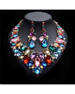 Shining Multi-layers Gem Fashion Costume Necklace and Earrings Set - Multicolor