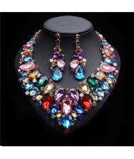 Shining Multi-layers Gem Fashion Costume Necklace and Earrings Set - Multicolor