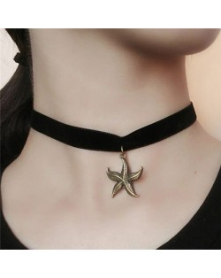 Vintage Starfish Pendant Rope Costume Necklace