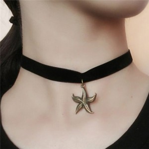 Vintage Starfish Pendant Rope Costume Necklace