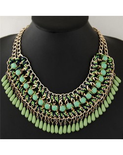 Bohemian Beads Fashion Rope and Alloy Weaving Handmade Costume Necklace - Green