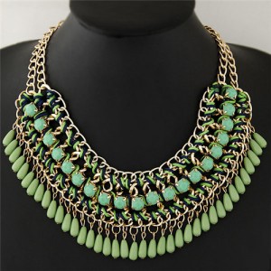 Bohemian Beads Fashion Rope and Alloy Weaving Handmade Costume Necklace - Green