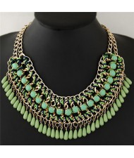 Bohemian Beads Fashion Rope and Alloy Weaving Handmade Costume Necklace - Green