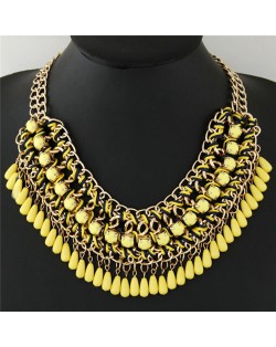 Bohemian Beads Fashion Rope and Alloy Weaving Handmade Costume Necklace - Yellow