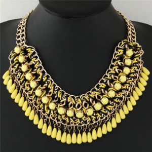 Bohemian Beads Fashion Rope and Alloy Weaving Handmade Costume Necklace - Yellow